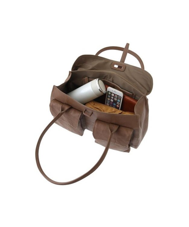 genten ゴートシュリンク かぶせ付トートバッグ クロ