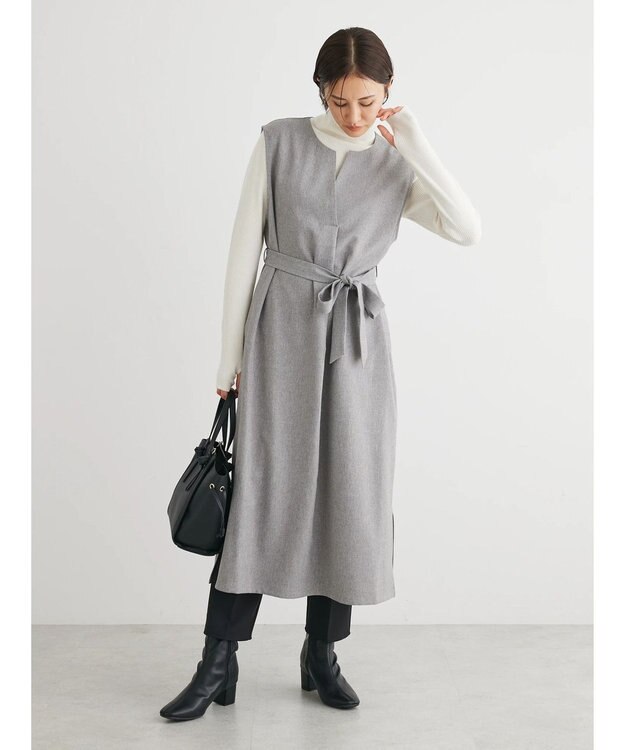 Green Parks ハイスペック共布リボン付ジャンスカ Gray Mixture