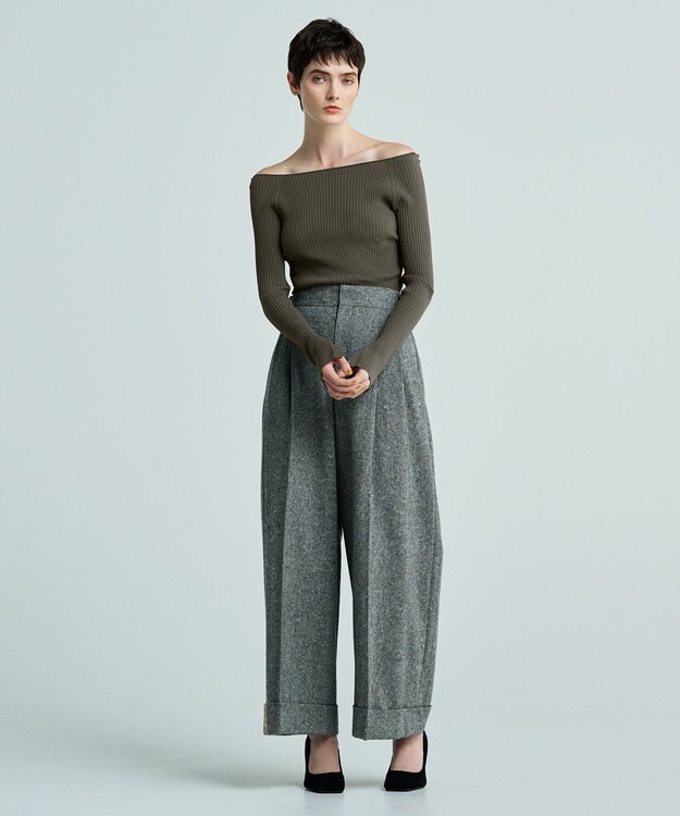 uncrave 【洗える】スムースニット オフショルプルオーバー（uncrave WHITE） カーキグレー