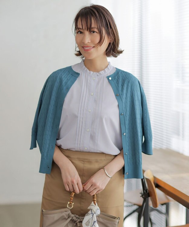 J.PRESS LADIES S 【アンサンブル着用可】Vis/Peスパーク クルーネック カーディガン シーグリーン系