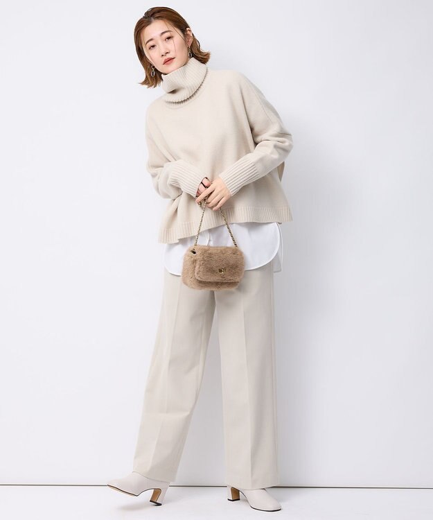 23区 【洗える】ウールカシミヤ ニットポンチョ ベージュ系