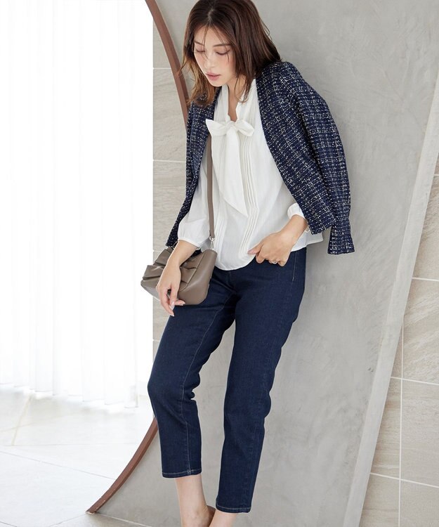 Tiaclasse 【安田美沙子さん着用・洗える】ストレッチストレートデニム ネイビー