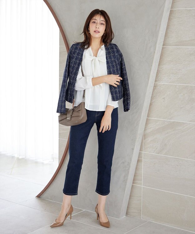 Tiaclasse 【安田美沙子さん着用・洗える】ストレッチストレートデニム ネイビー