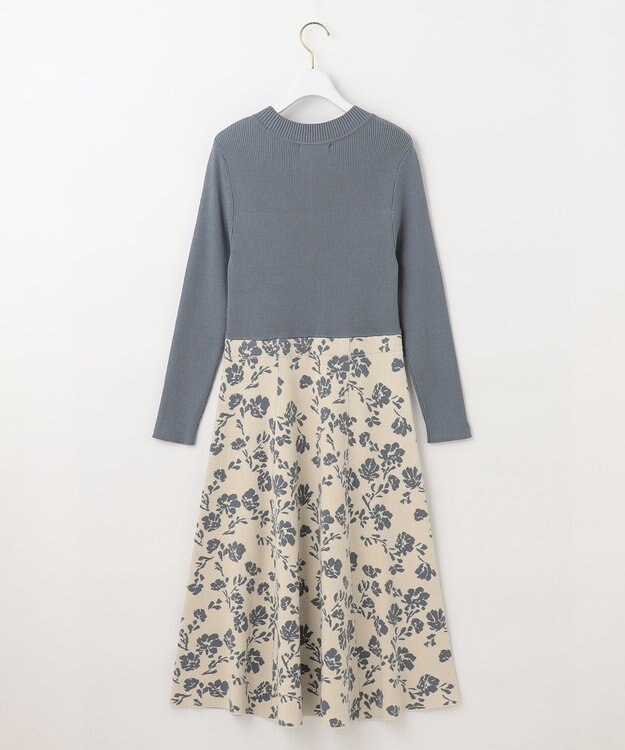 ANY SIS 【美人百花掲載】フラワージャガードニット ワンピース スモーキーブルー×アイボリー