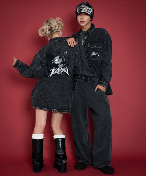 WEGO 【ユニセックス着用ITEM/MLサイズ展開】グラフィックデニムシャツ（LS） デニムブラックソノタ