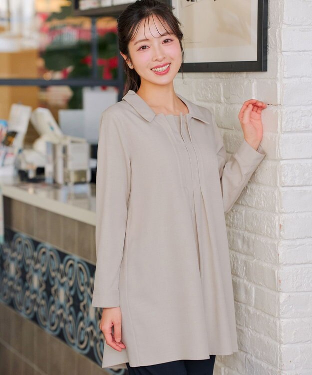 Tiaclasse フロントタックシャツチュニック グレージュ