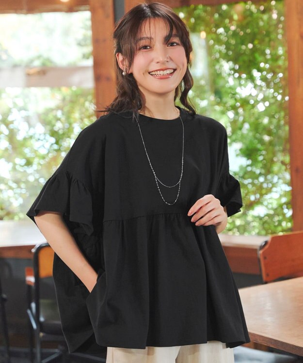 Tiaclasse 【新色追加】ギャザー切り替えフレアプルオーバー ブラック