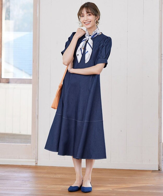 Tiaclasse L デニムマーメイドワンピース ネイビー