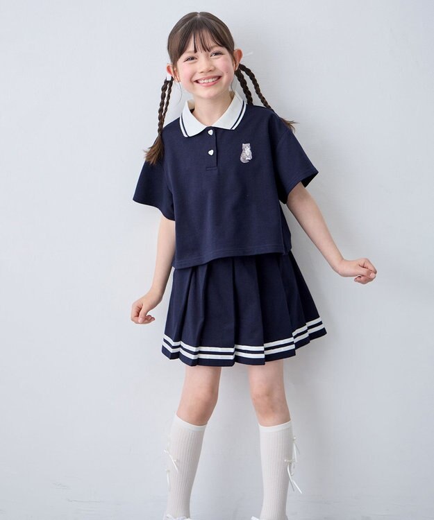 ANY KIDS 【洗濯機可能/吸汗速乾】ドライタッチ プリーツスカパン ネイビー