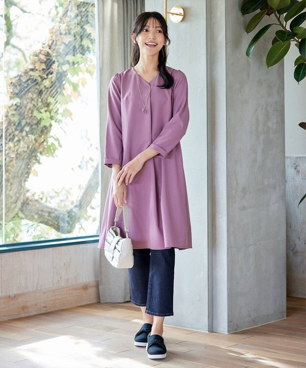 Tiaclasse 【安田美沙子さん着用・洗える】ストレッチストレートデニム ネイビー