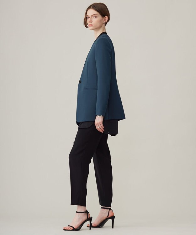 ICB 【洗える】トリプルクロスツイル ノーカラージャケット サルートブルー系