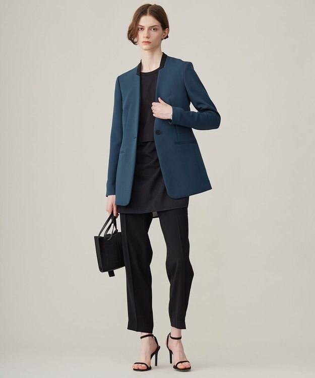 ICB 【洗える】トリプルクロスツイル ノーカラージャケット サルートブルー系