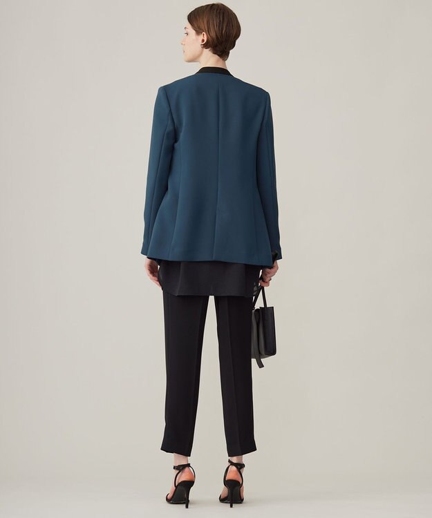 ICB 【洗える】トリプルクロスツイル ノーカラージャケット サルートブルー系