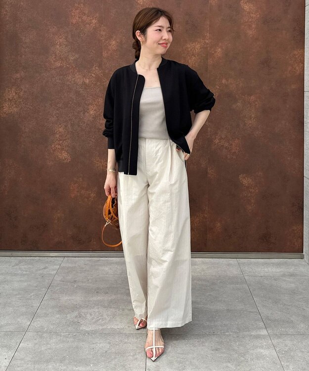 UNFILO L シアーワイドパンツ ベージュストライプ