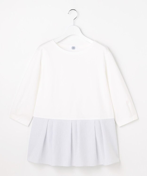 J.PRESS LADIES L レイヤードフレア カットソー ホワイト×ストライプ系