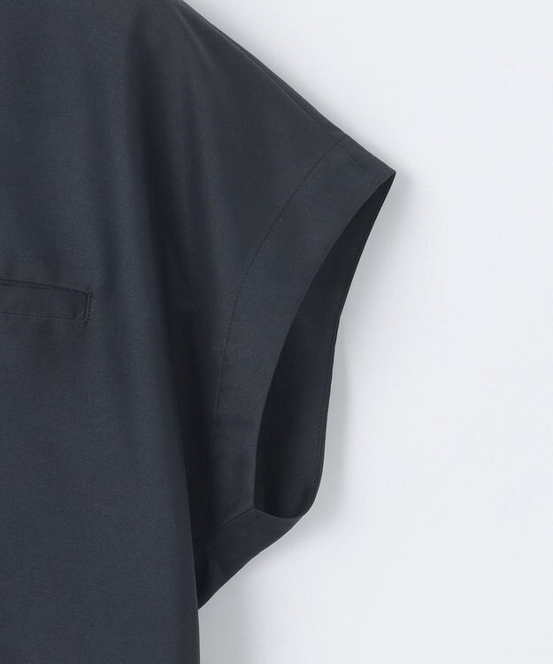 組曲 【洗える・涼感】シアーボイルバンドカラー ブラウス ネイビー系