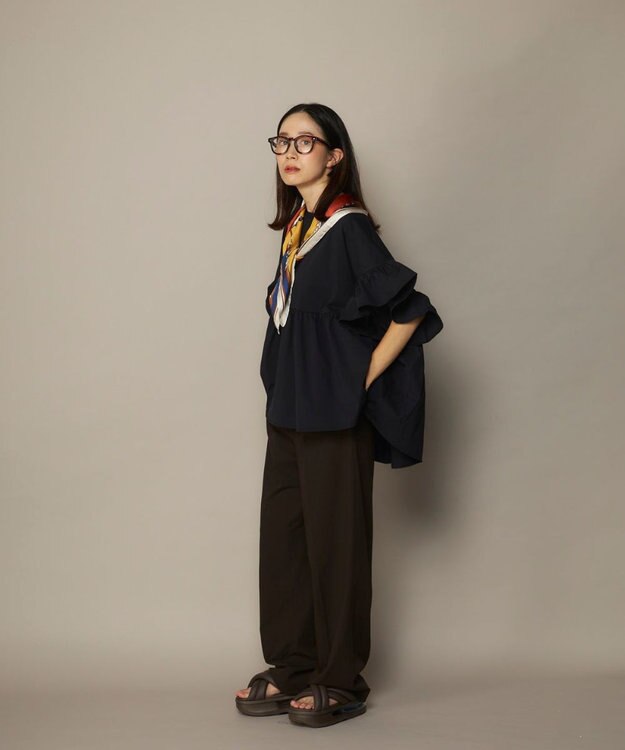 OP／FILA 【Ocean Pacific】らくティブ｜ティアード袖フレアカットソー ブラック