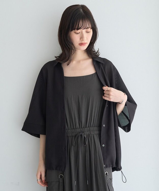 YECCA VECCA 　裾ドロストメッシュシャツ Black