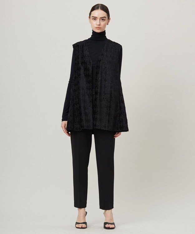 ICB ダイヤカットジャカードブラウス ブラック系