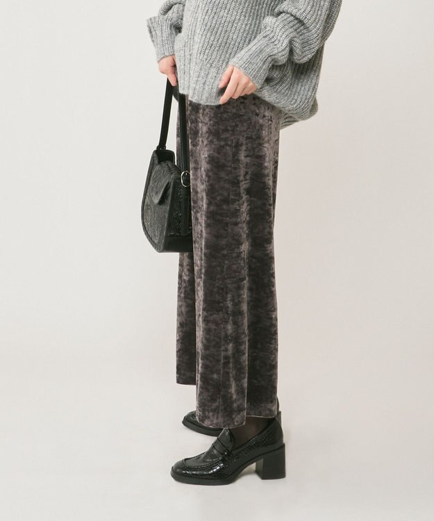 GRACE CONTINENTAL クラッシュベロアロングスカート チャコール