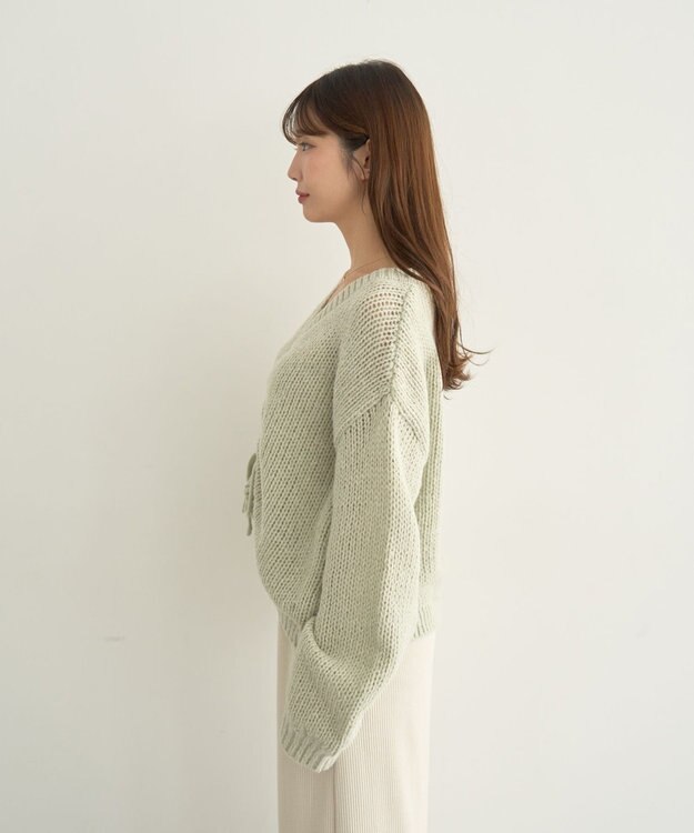 earth music&ecology フロントシャーリングニットプルオーバー ミント