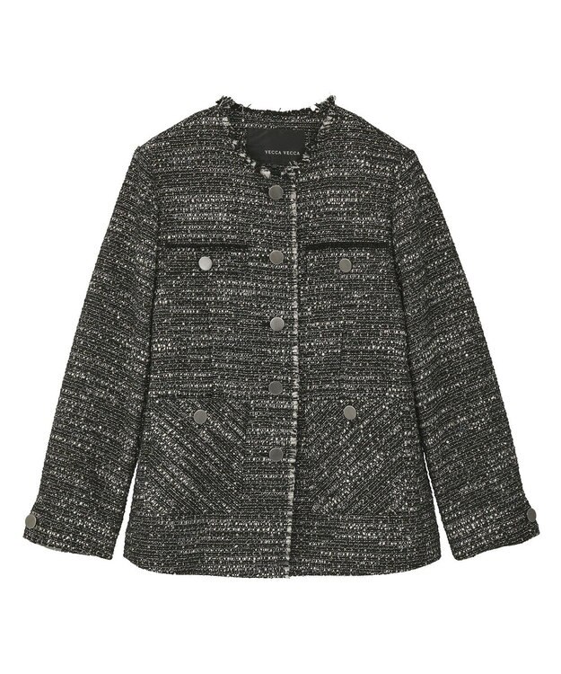 YECCA VECCA ノーカラーツイードジャケット Black