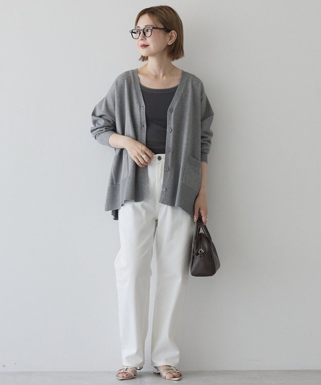 AMERICAN HOLIC 【WEB限定】バイパチVネックルーズカーディガン Gray Mixture