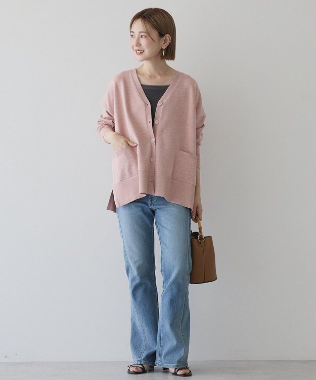 AMERICAN HOLIC 【WEB限定】バイパチVネックルーズカーディガン Pink