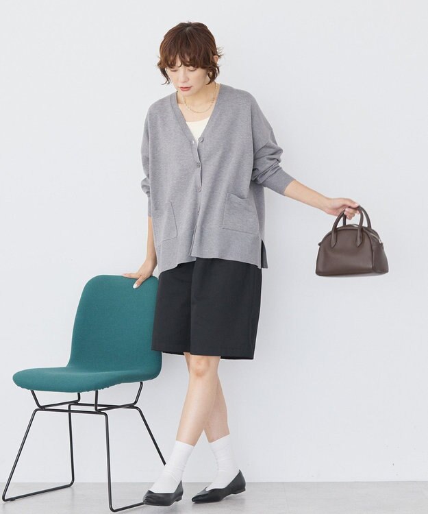 AMERICAN HOLIC 【WEB限定】バイパチVネックルーズカーディガン Gray Mixture