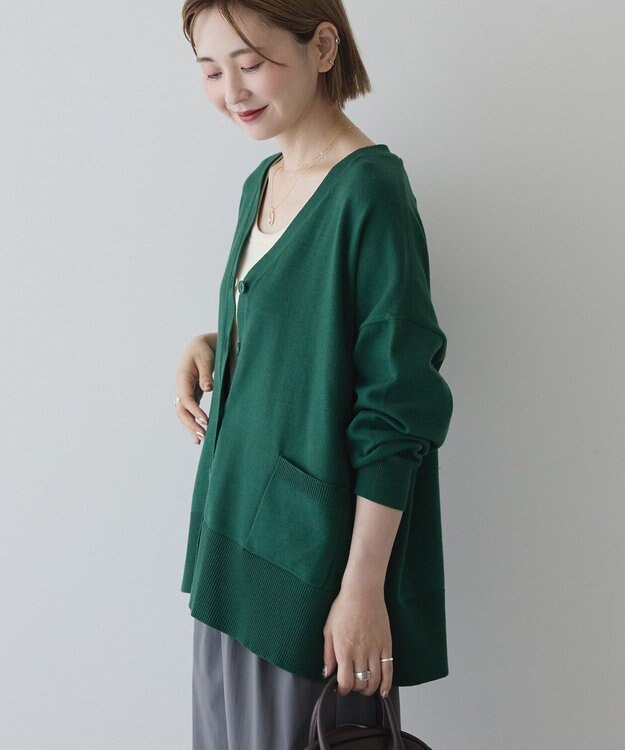 AMERICAN HOLIC 【WEB限定】バイパチVネックルーズカーディガン Green