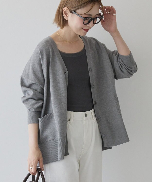 AMERICAN HOLIC 【WEB限定】バイパチVネックルーズカーディガン Gray Mixture