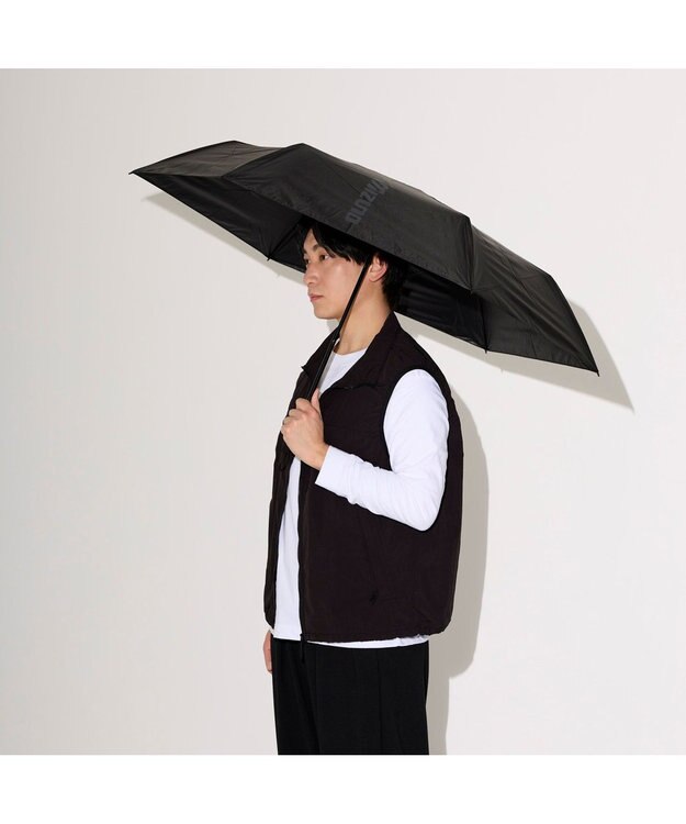 MOONBAT 【WEB限定】MIZUNO  (ミズノ)  BIGロゴ 無地 日傘 折りたたみ傘 パラソル 晴雨兼用 軽量 一級遮光 遮熱効果 遮光率100% UV遮蔽100% ブラック