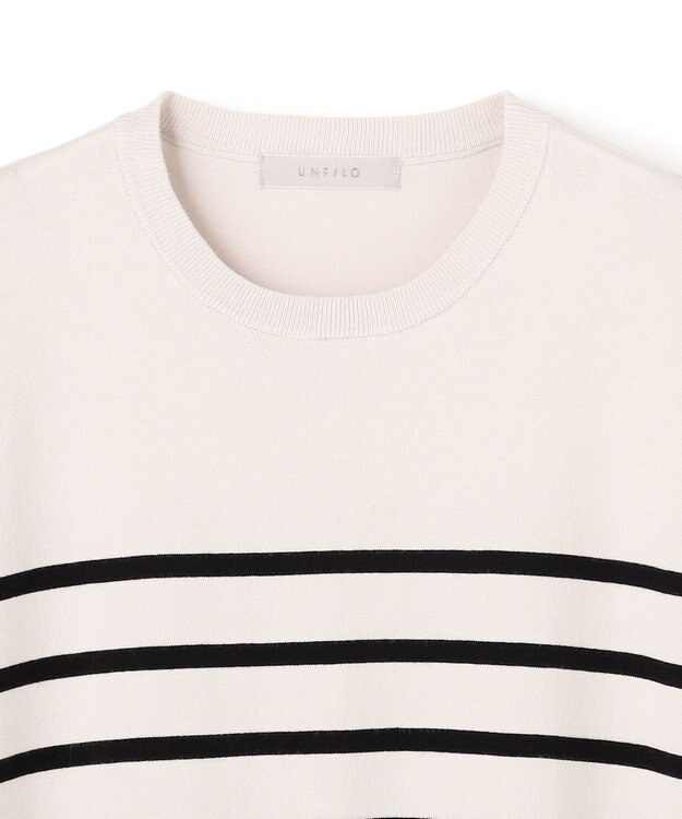 UNFILO L マイビューティニット ワイドクルーネック グレージュボーダー