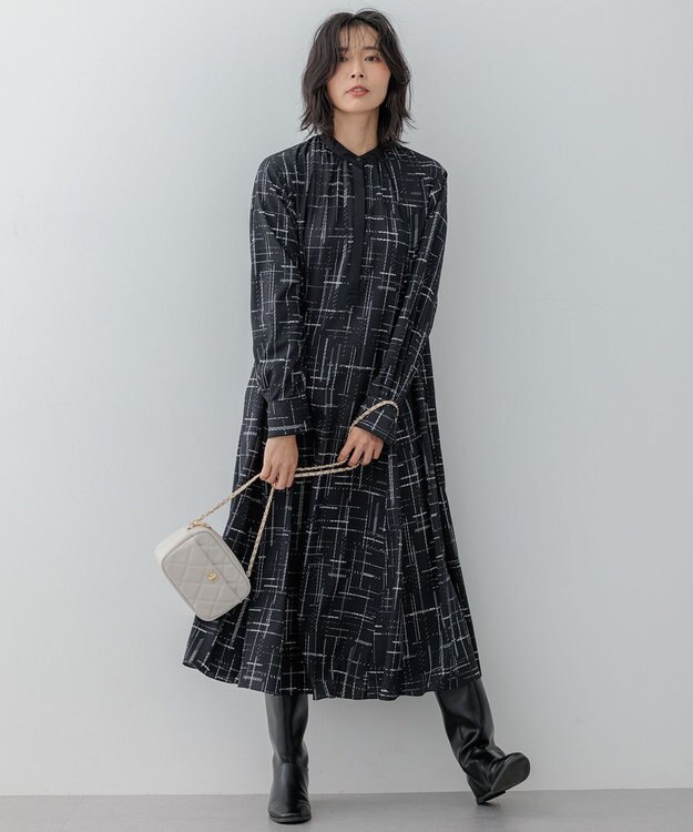 23区 【洗える】モノクロトーンプリント ワンピース ブラック系