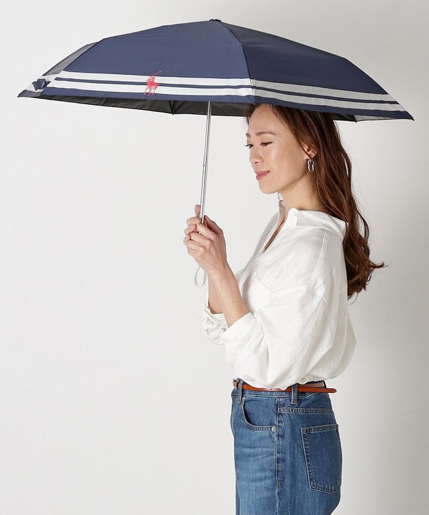 MOONBAT POLO RALPH LAUREN（ポロ ラルフローレン） 晴雨兼用日傘 ボーダー 遮光率100% 遮熱 UV 晴雨兼用 ネイビー
