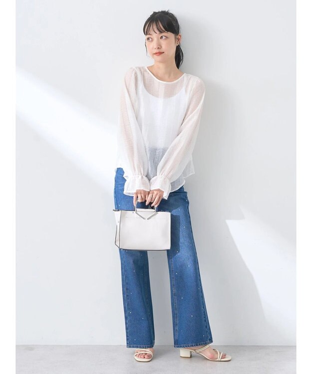 earth music&ecology キャンディースリーブシアーブラウス Off White