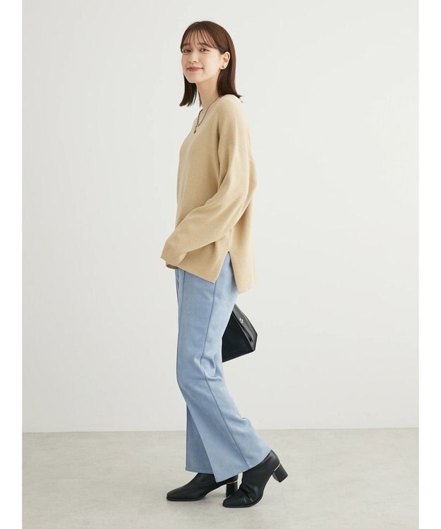 Green Parks 洗える　ミラノリブ編みニットプルオーバー Gray Beige