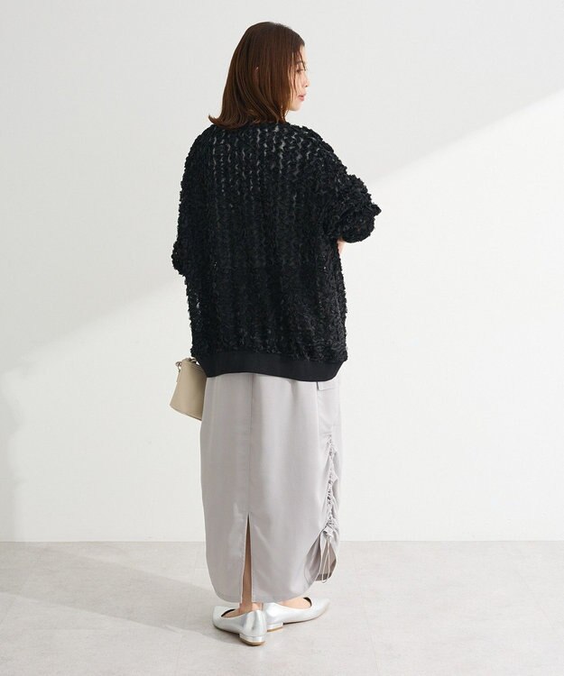 Green Parks フラワー柄チュールブルゾン Black