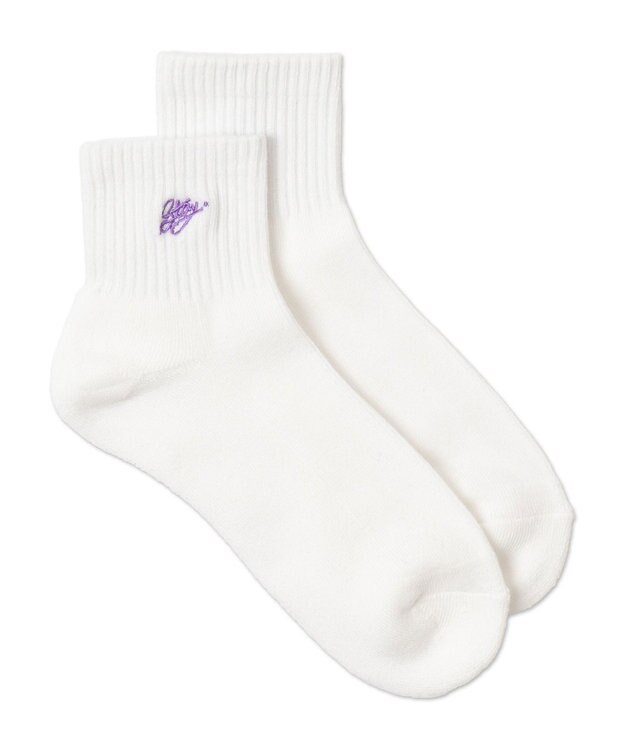 WEGO カラーロゴ刺繍アンクルパイルソックス ホワイト
