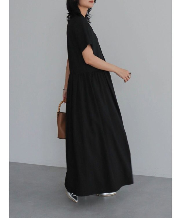 Green Parks ローウエスト切替開襟シャツワンピース Black