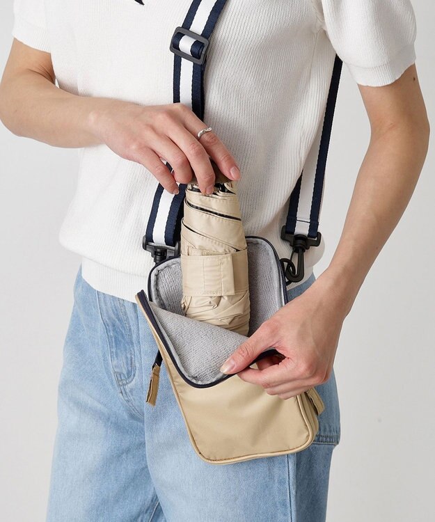 MOONBAT 【WEB限定セット/UV遮蔽率100％】POLO RALPH LAUREN （ポロ ラルフローレン）サコッシュ付き 晴雨兼用 折りたたみ傘 ポロポニー ベージュ