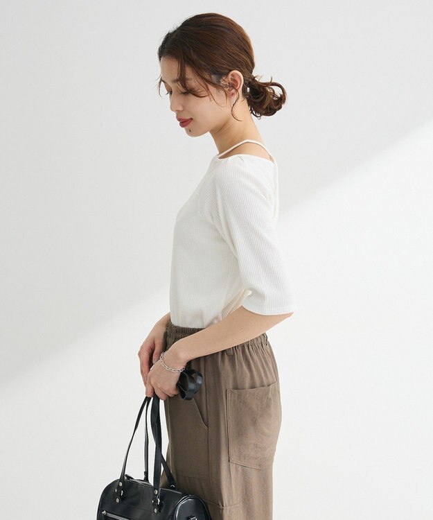 Green Parks ５分袖テレコリブプルオーバー Off White