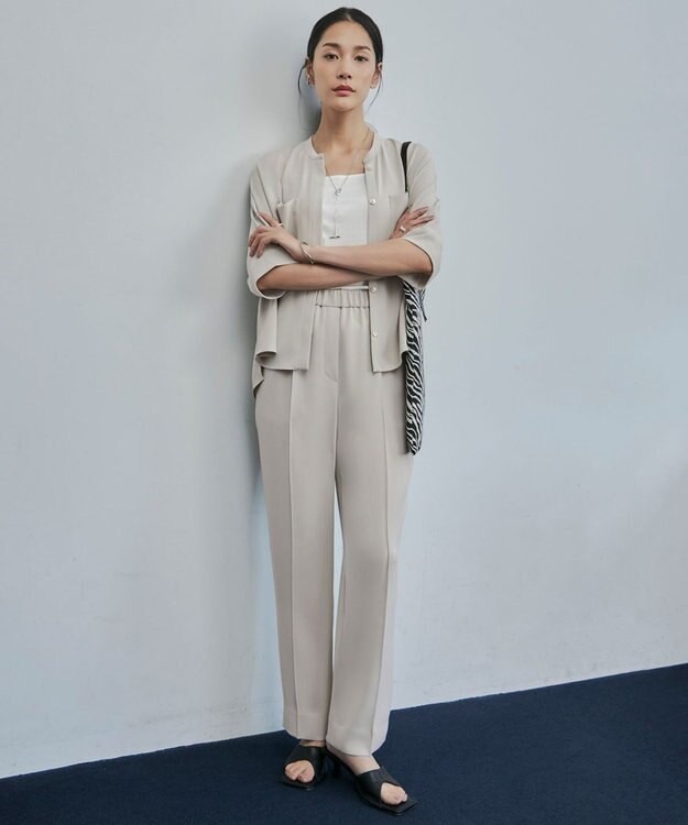 ICB L 【洗える】ライトダブルクロス クロップドシャツ トープ系