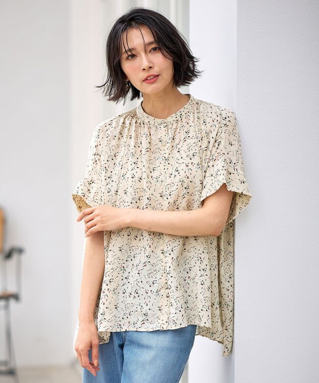 ANY 【洗濯機可】プリントブラウス ベージュベース