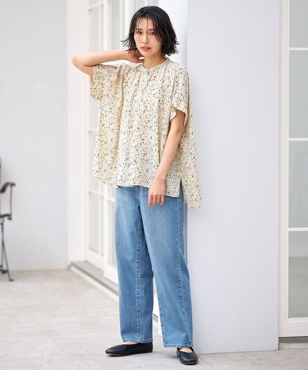 ANY 【洗濯機可】プリントブラウス ベージュベース