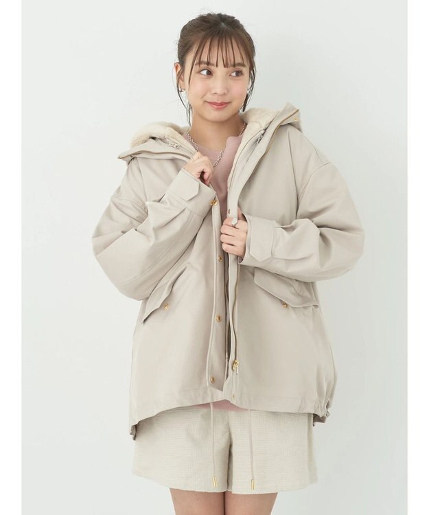 earth music&ecology マルチウェイマウンテンパーカー（ファー） Beige