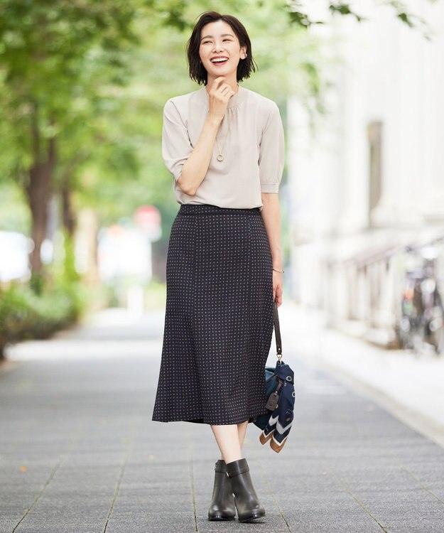 J.PRESS LADIES 【洗える】シュリンクデシン ジオメトリックプリント スカート ネイビー系5