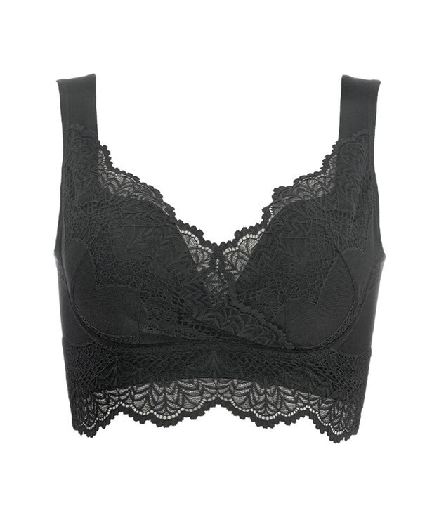 BRADELIS New York 【BRADELIS Me / ノンワイヤー・バストアップ】レーシィオールインワンブラ 日中も就寝時も快適に補正するブラ ブラック