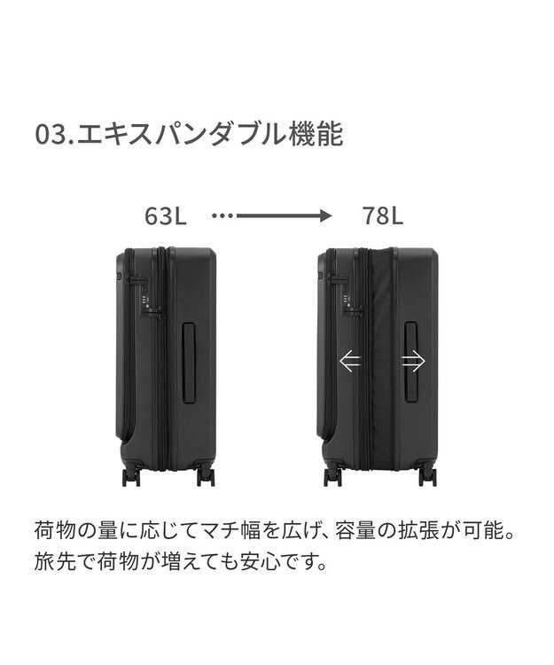 ACE BAGS & LUGGAGE ace. トルク スーツケース 63/78L A4/15.6インチPC収納 ガーメントケース付 09092 エース ジェットブラック