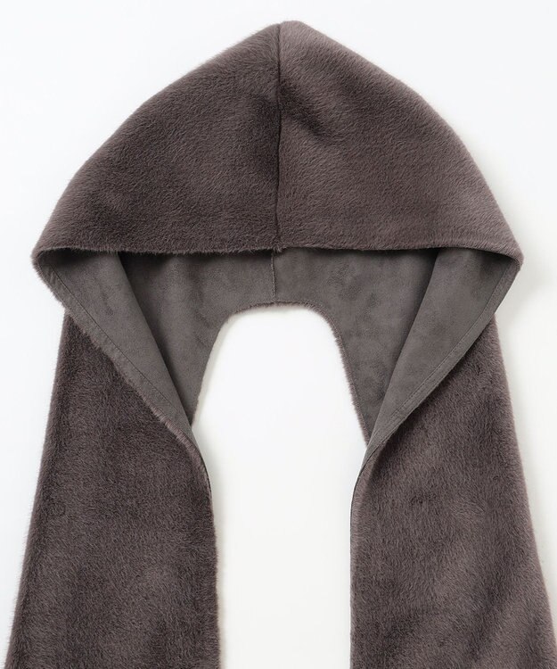 自由区 エコミンクフード付き ストール ダークブラウン系